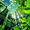 Industrial landscape with blue sky and green plant