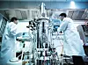 Menschen in Laborkleidung um Fermentationsanlage