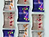 Raster aus Mockup-Verpackungen für Müsliriegel, Schokolade und Candy auf hellem Hintergrund.