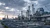 Photorealistic editorial cover image for a business magazine. A large, state-of-the-art German chemical and pharmaceutical production site with gleaming stainless steel reactors, distillation columns, process pipelines and modern production buildings. In the foreground, an empty expansion site with prepared foundations, fenced-off construction areas and a few idle cranes subtly symbolizes postponed investment rather than decline. Behind the industrial complex, a very subtle, semi-transparent outline of Germany appears as an elegant technical blueprint integrated into the sky, representing the industrial location rather than nationalism. Overcast morning light with soft contrasts creates a restrained atmosphere of economic uncertainty while the facility itself looks highly innovative, clean and technologically advanced. No smoke, no pollution, no workers, no vehicles, no logos, no text. Editorial industrial photography, cinematic composition, ultra realistic, HDR, extremely detailed, muted blue and grey color palette, 16:9 landscape.